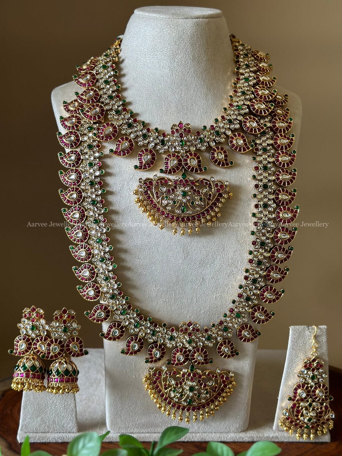 A CLASSIC KEMP SEMI BRIDAL JEWELLERY SET | MANGO MOTIF WITH MULTI COLOR STONE & GOLD BEADS